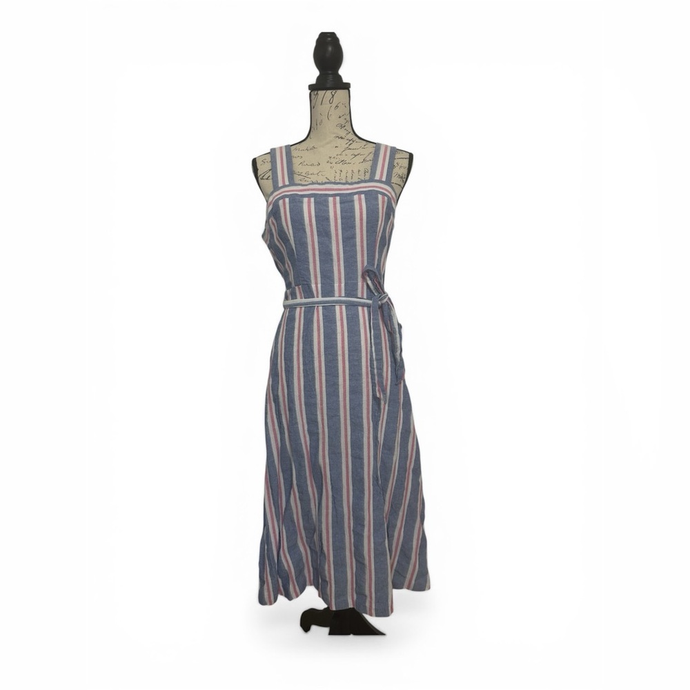 Jones Studio Blue and Pink Striped Midi Sundress. 100% Cotton.